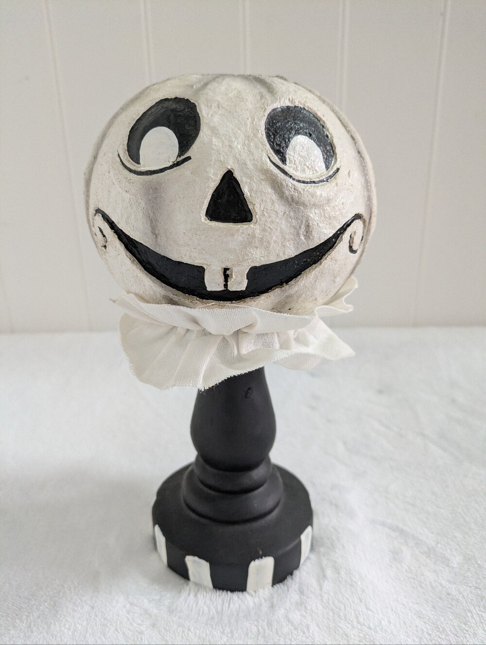 White and Black Halloween Jack-o'-Lantern Decorative Figurine
